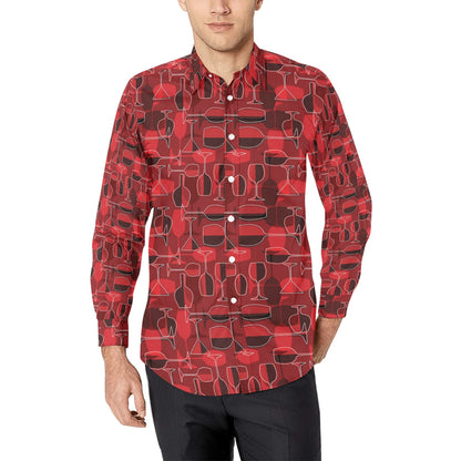 Wine Glass Print Design LKS301 Men's Long Sleeve Dress Shirt