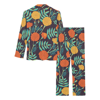Marigold Pattern Print Design MR01 Women's Long Pajama Set