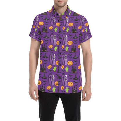 Halloween Print Design LKS403 Men Short Sleeve Button Up Shirt