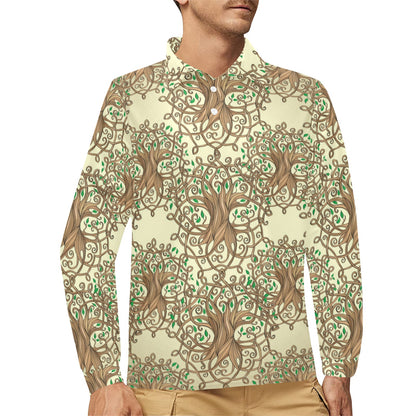 Celtic Tree of life Long Sleeve Polo Shirt For Men's