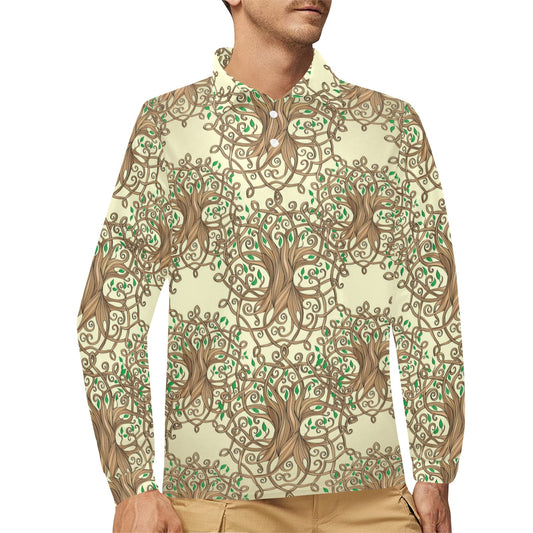 Celtic Tree of life Long Sleeve Polo Shirt For Men's