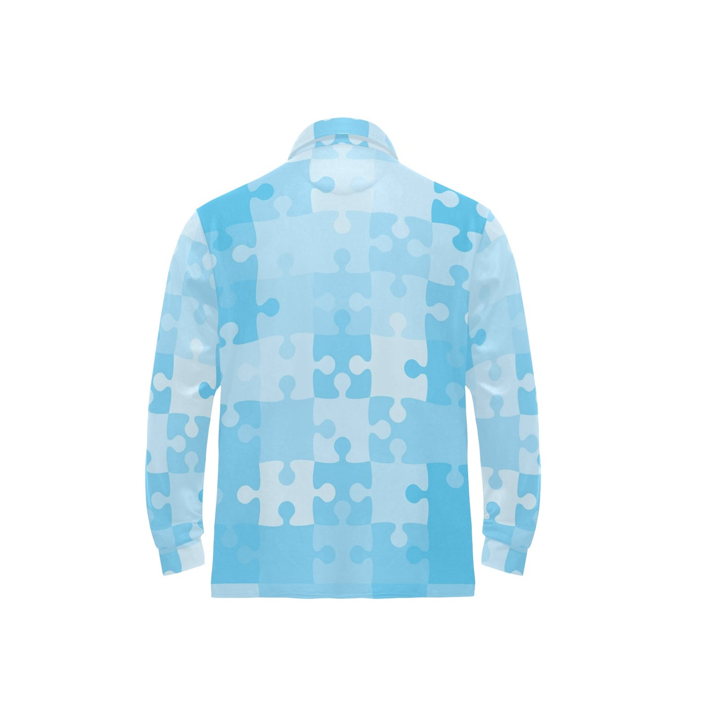 Puzzle Blue Pattern Print Design A04 Long Sleeve Polo Shirt For Men's