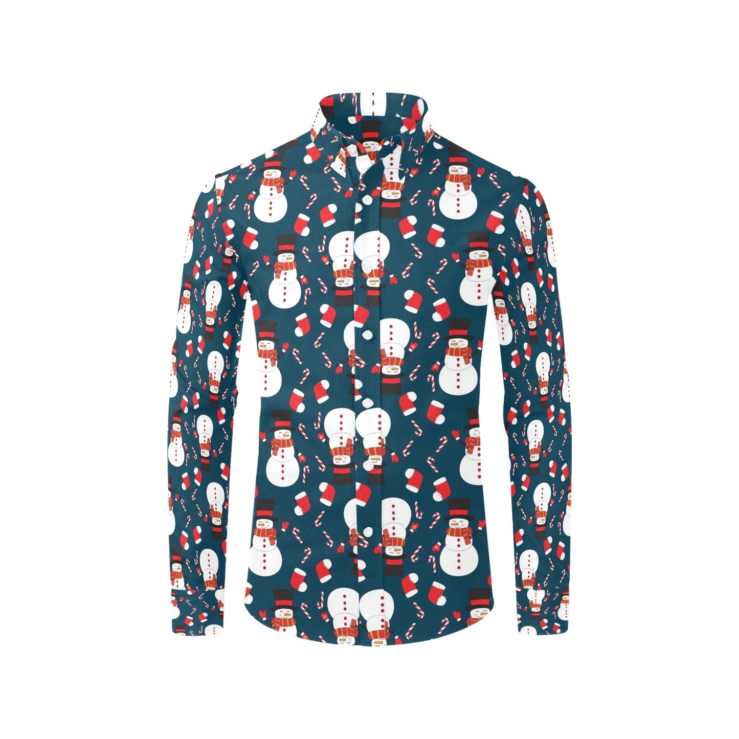 Snowman Print Design LKS301 Men's Long Sleeve Dress Shirt