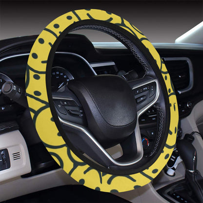 Smiley Face Emoji Print Design LKS302 Steering Wheel Cover with Elastic Edge