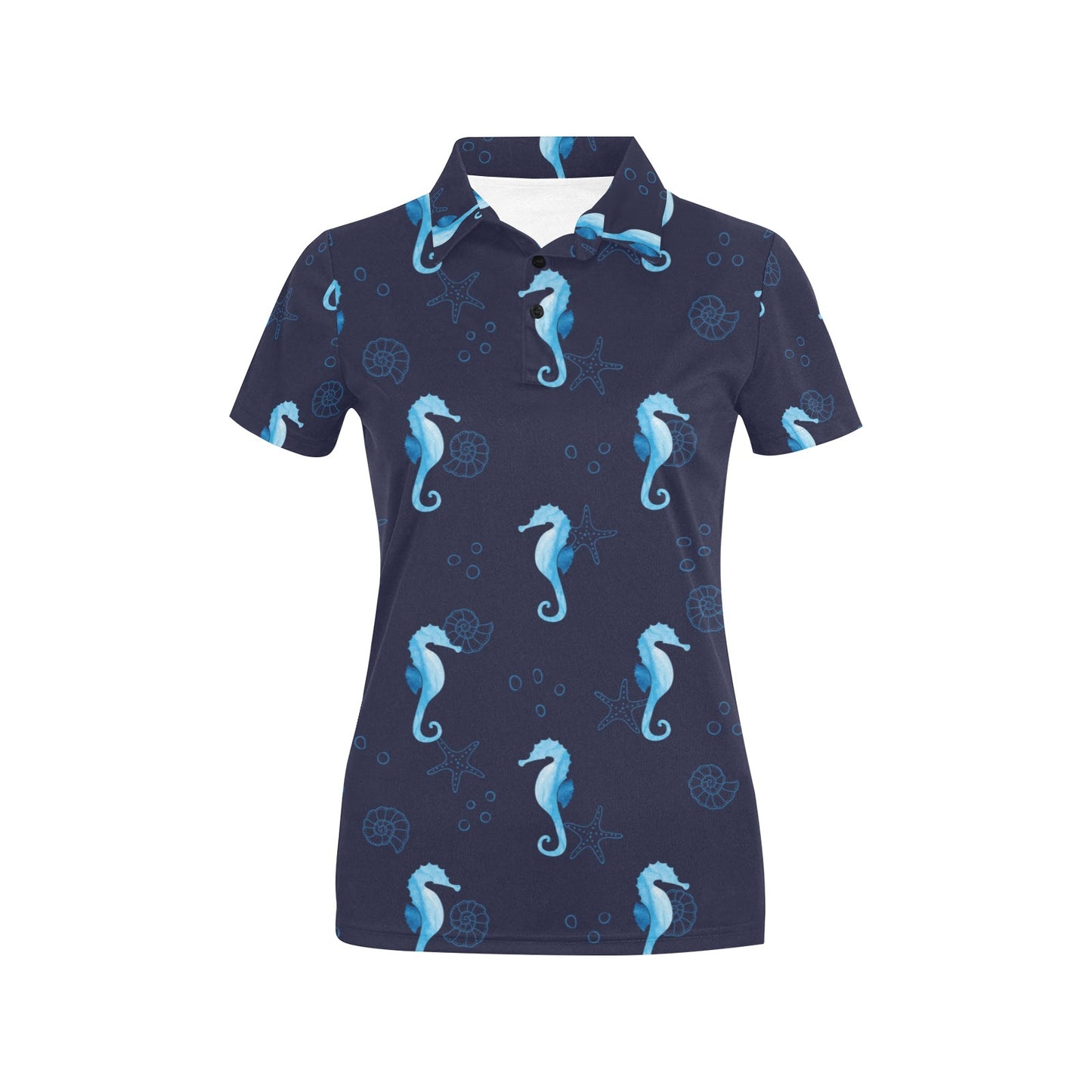 SeaHorse Blue neon Pattern Print Design 03 Women's Polo Shirt