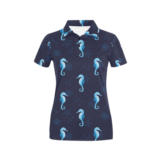 SeaHorse Blue neon Pattern Print Design 03 Women's Polo Shirt