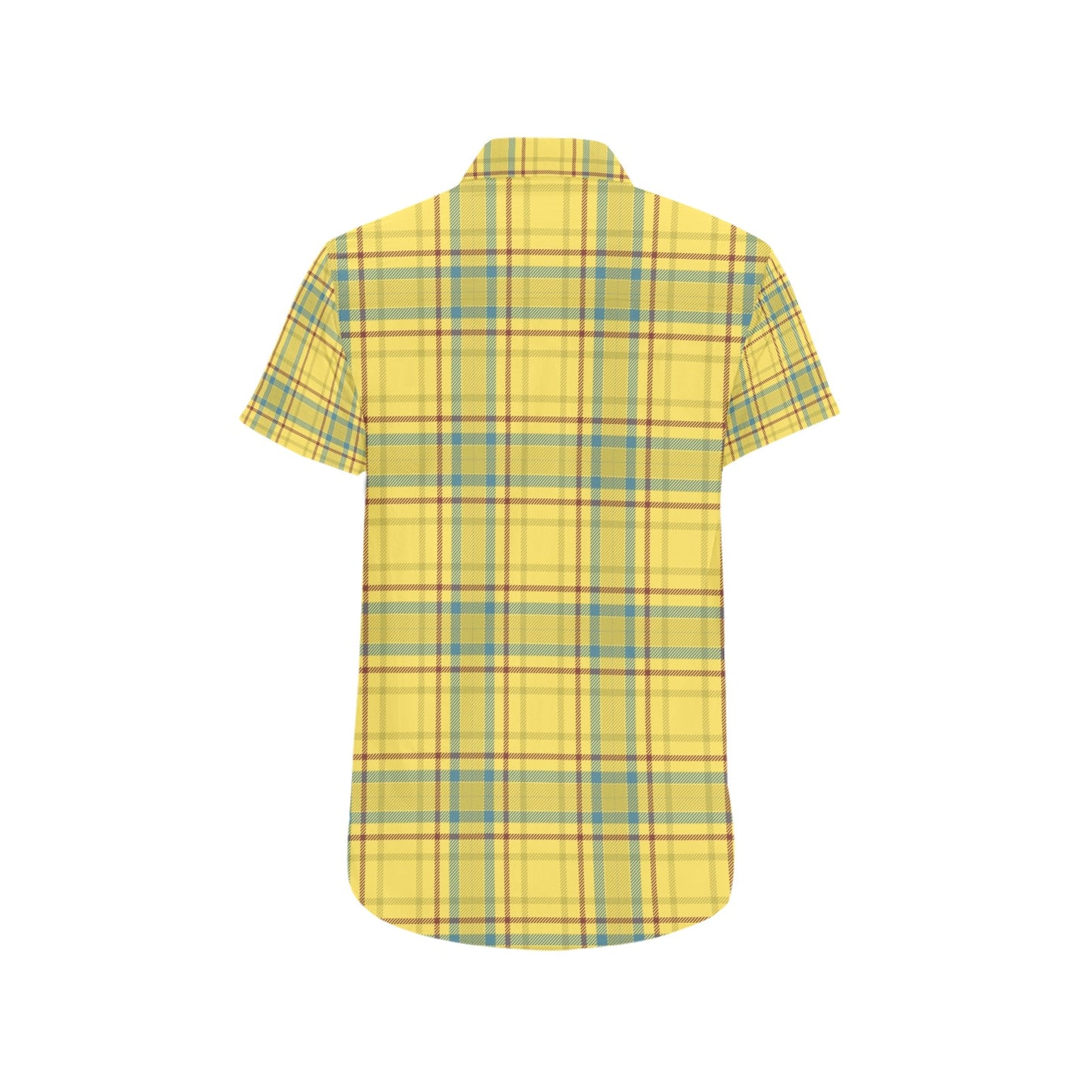 Tartan Yellow Print Design LKS301 Men Short Sleeve Button Up Shirt