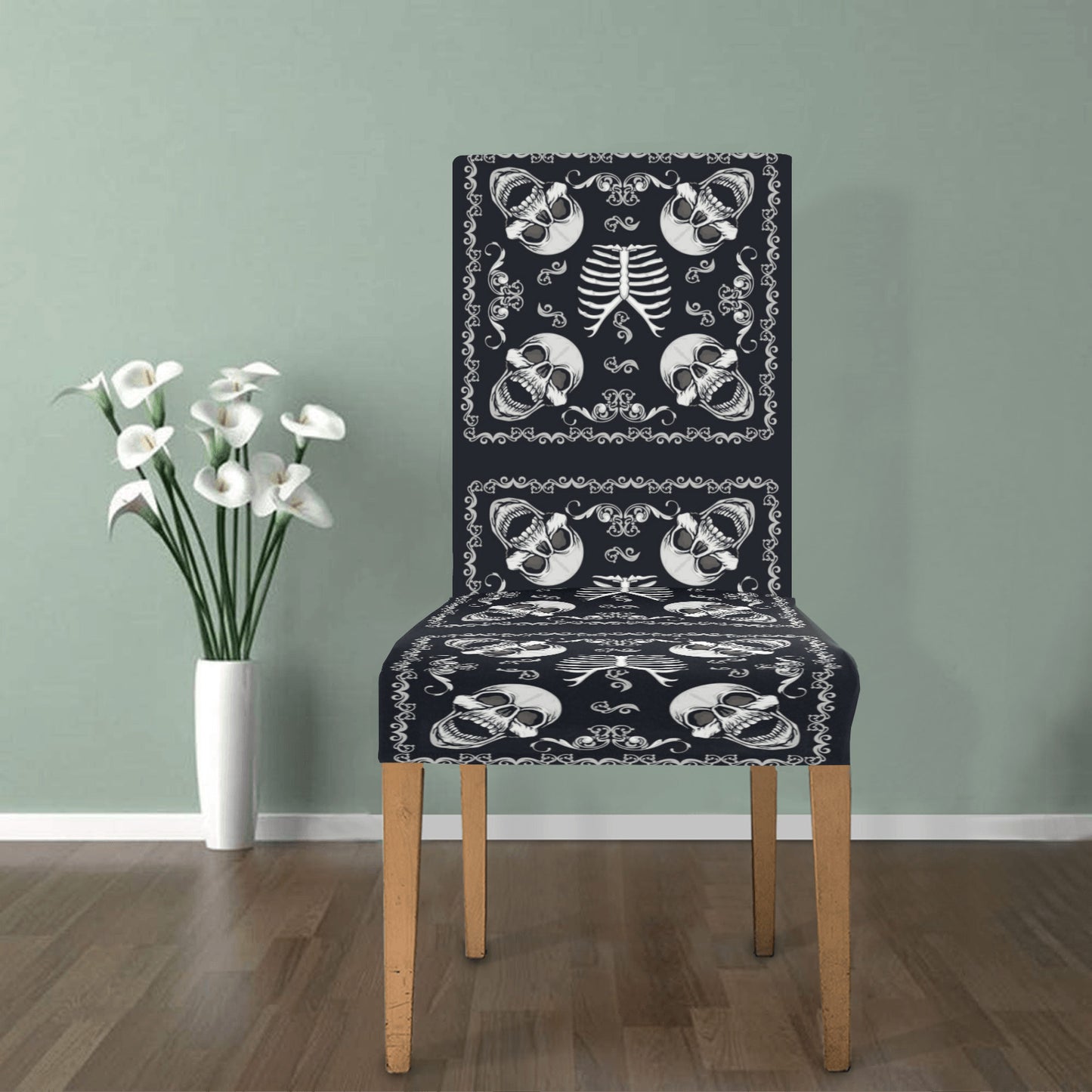 Bandana Skull Black White Print Design LKS306 Dining Chair Slipcover