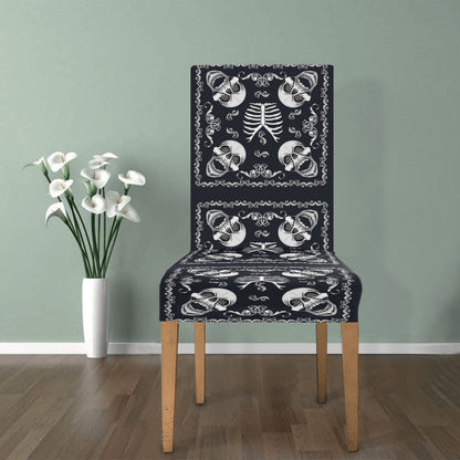 Bandana Skull Black White Print Design LKS306 Dining Chair Slipcover