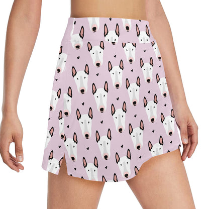 Bull Terrier Pink Print Pattern 17" Golf & Pickleball Skort with Pockets