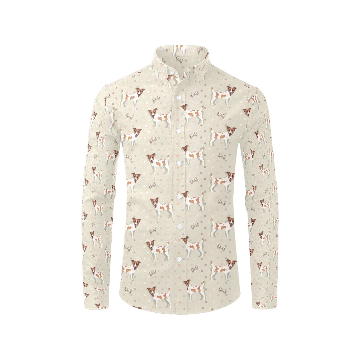 Russell Terriers With Bone Print Design LKS302 Men's Long Sleeve Dress Shirt