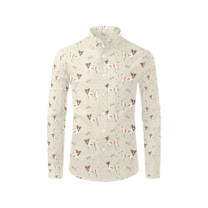 Russell Terriers With Bone Print Design LKS302 Men's Long Sleeve Dress Shirt
