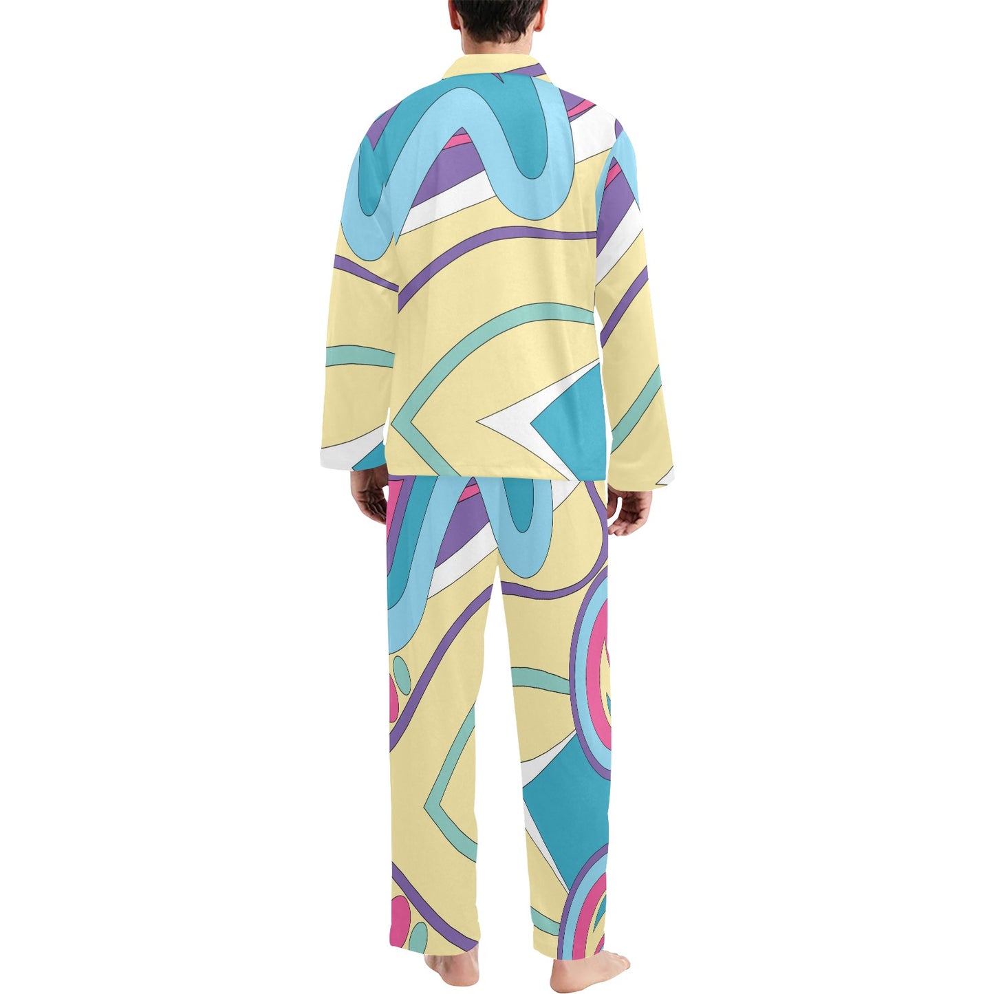 Funky Retro Pattern Print Design A01 Men's Long Pajama Set
