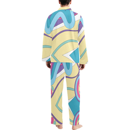 Funky Retro Pattern Print Design A01 Men's Long Pajama Set