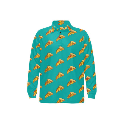 Pizza Pattern Print Design A03 Long Sleeve Polo Shirt For Men's