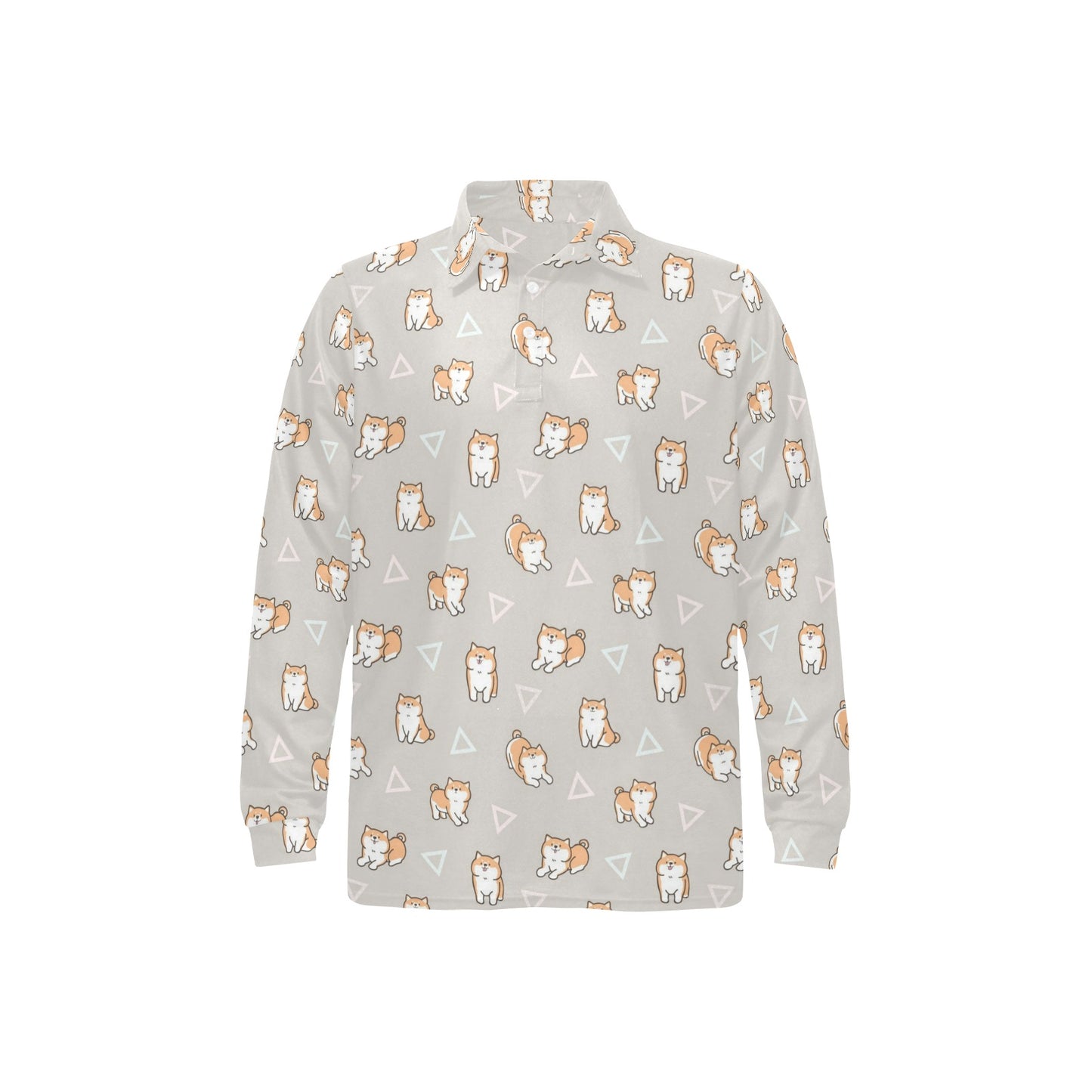 Shiba Inu Print Design LKS307 Long Sleeve Polo Shirt For Men's