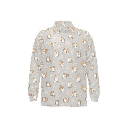 Shiba Inu Print Design LKS307 Long Sleeve Polo Shirt For Men's
