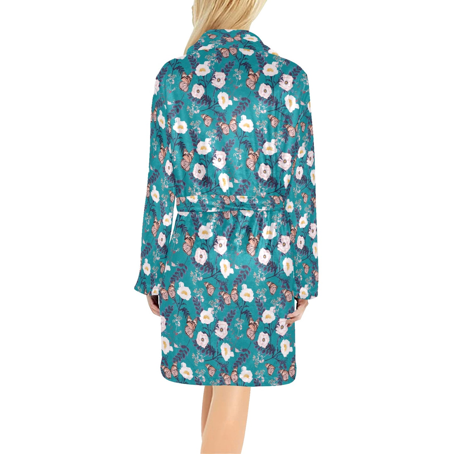 Butterfly Pattern Print Design 012 Women's Fleece Robe