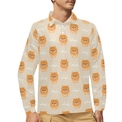 Pomeranians Pattern Print Design A04 Long Sleeve Polo Shirt For Men's