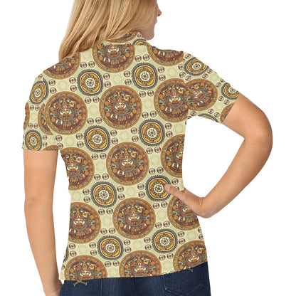 Calendar Aztec Themed Print Pattern Women's Polo Shirt