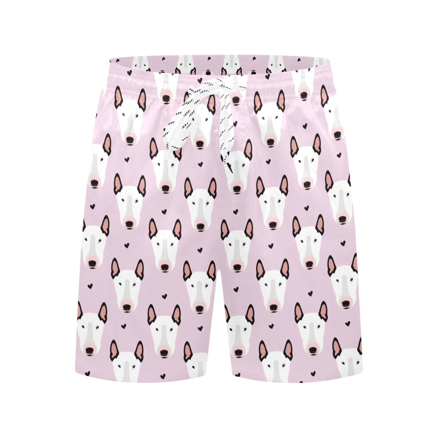 Bull Terrier Pink Print Pattern Men's Swim Trunks Beach Shorts
