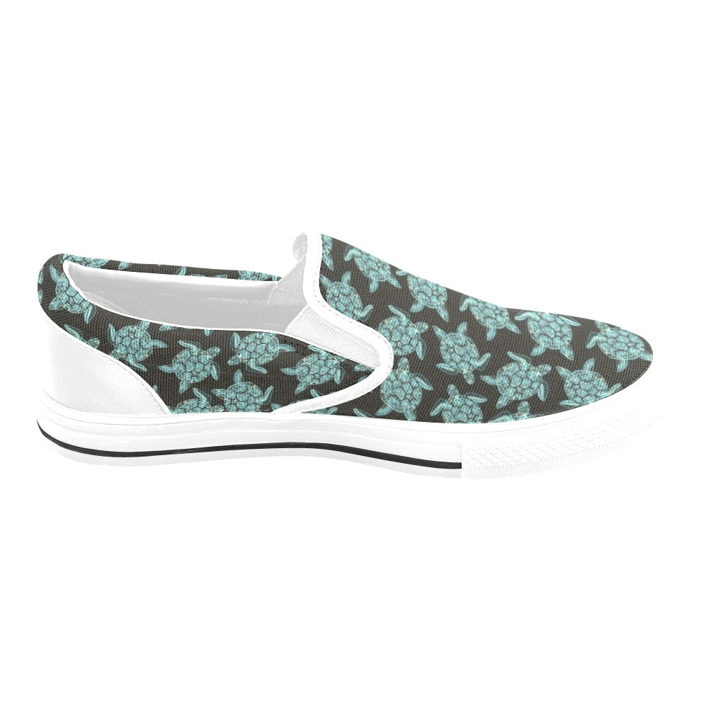 Sea Turtle Print Design LKS302 White Slip Ons Canvas Women's Shoes