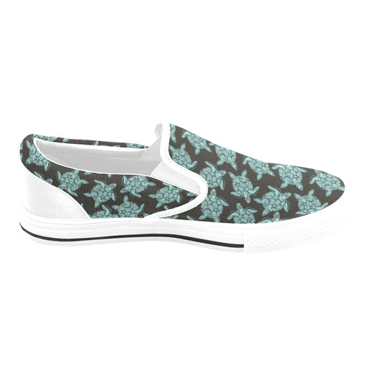 Sea Turtle Print Design LKS302 White Slip Ons Canvas Women's Shoes