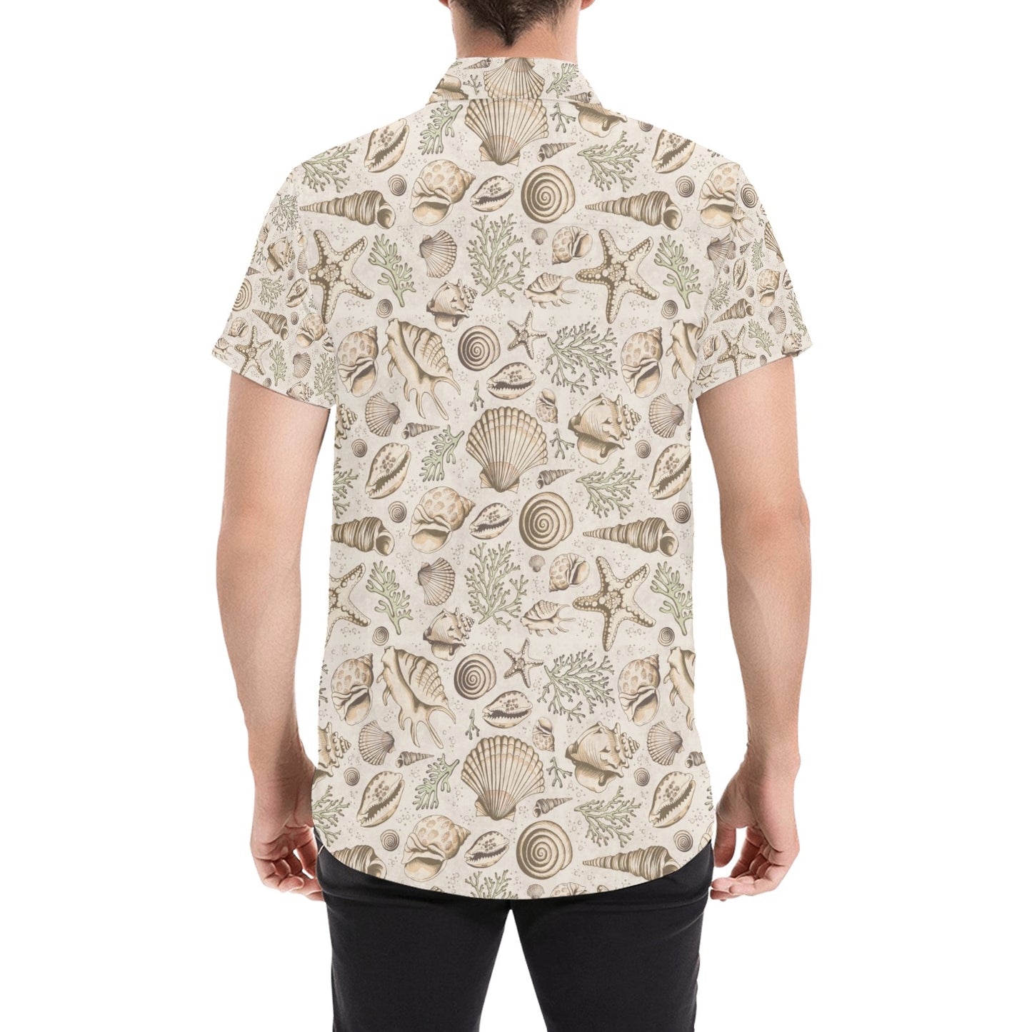 Seashell Print Design LKS304 Men Short Sleeve Button Up Shirt