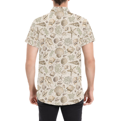 Seashell Print Design LKS304 Men Short Sleeve Button Up Shirt