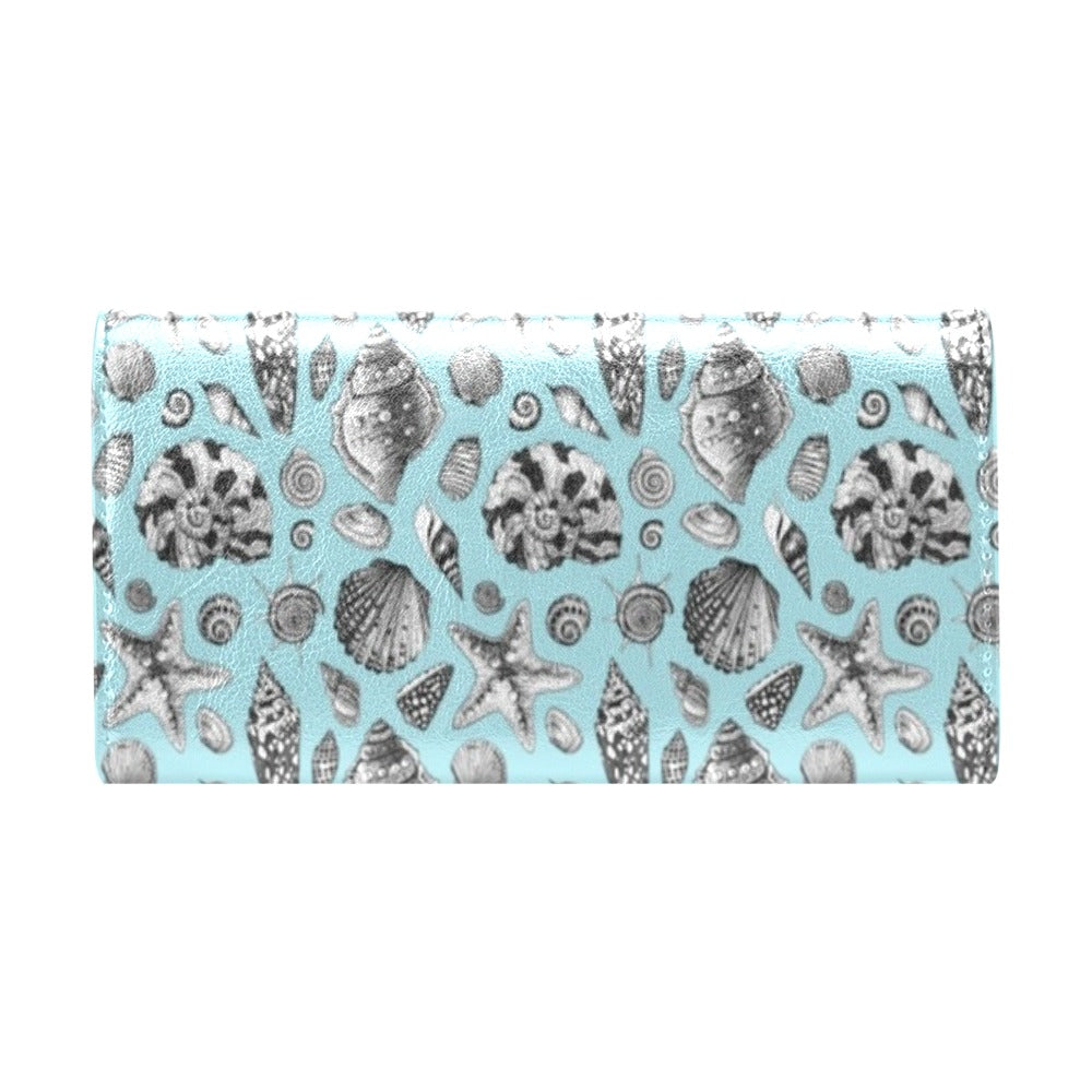 Seashell Beach Print Design LKS302 Women's Trifold Wallet
