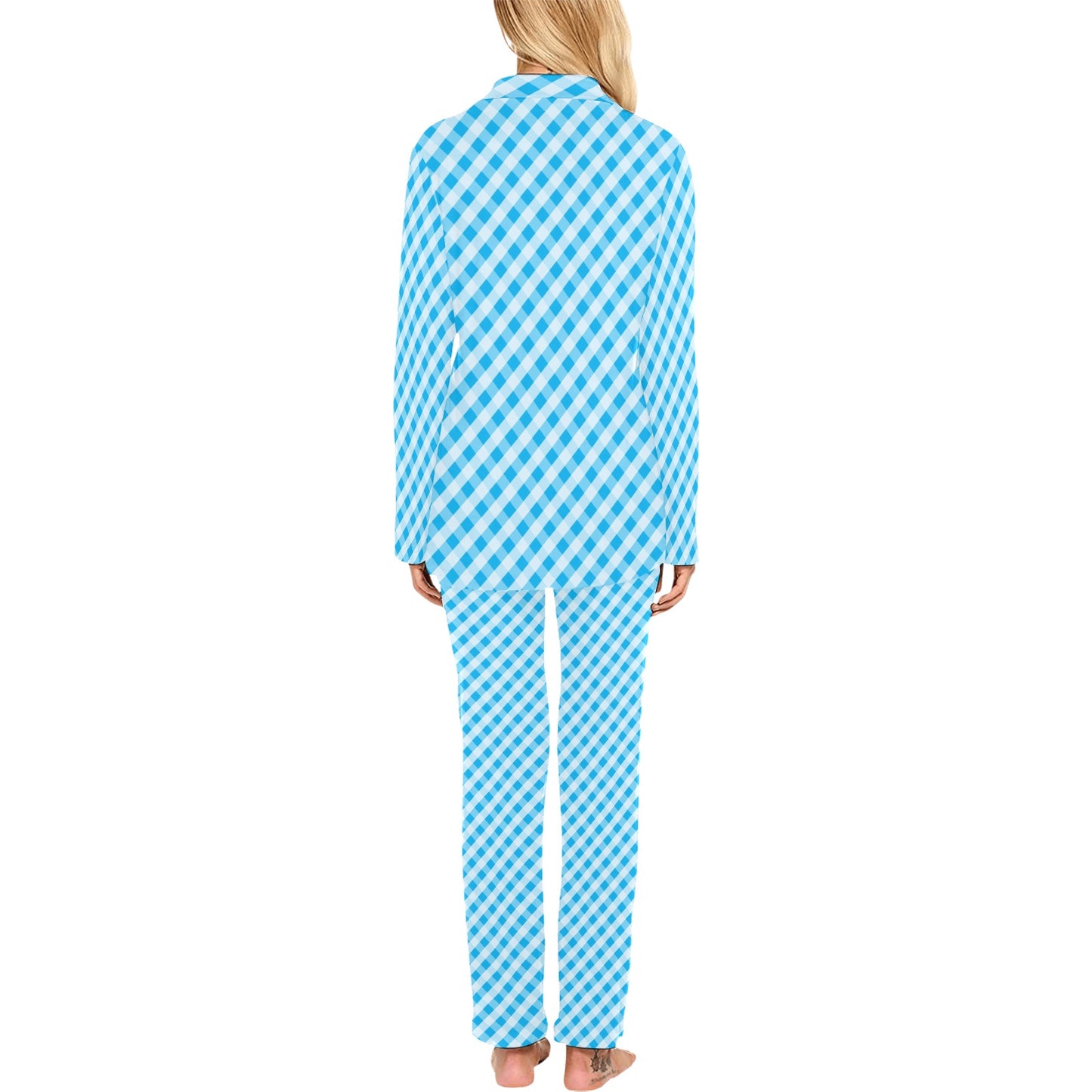 Gingham Print Design LKS401 Women's Long Pajama Set
