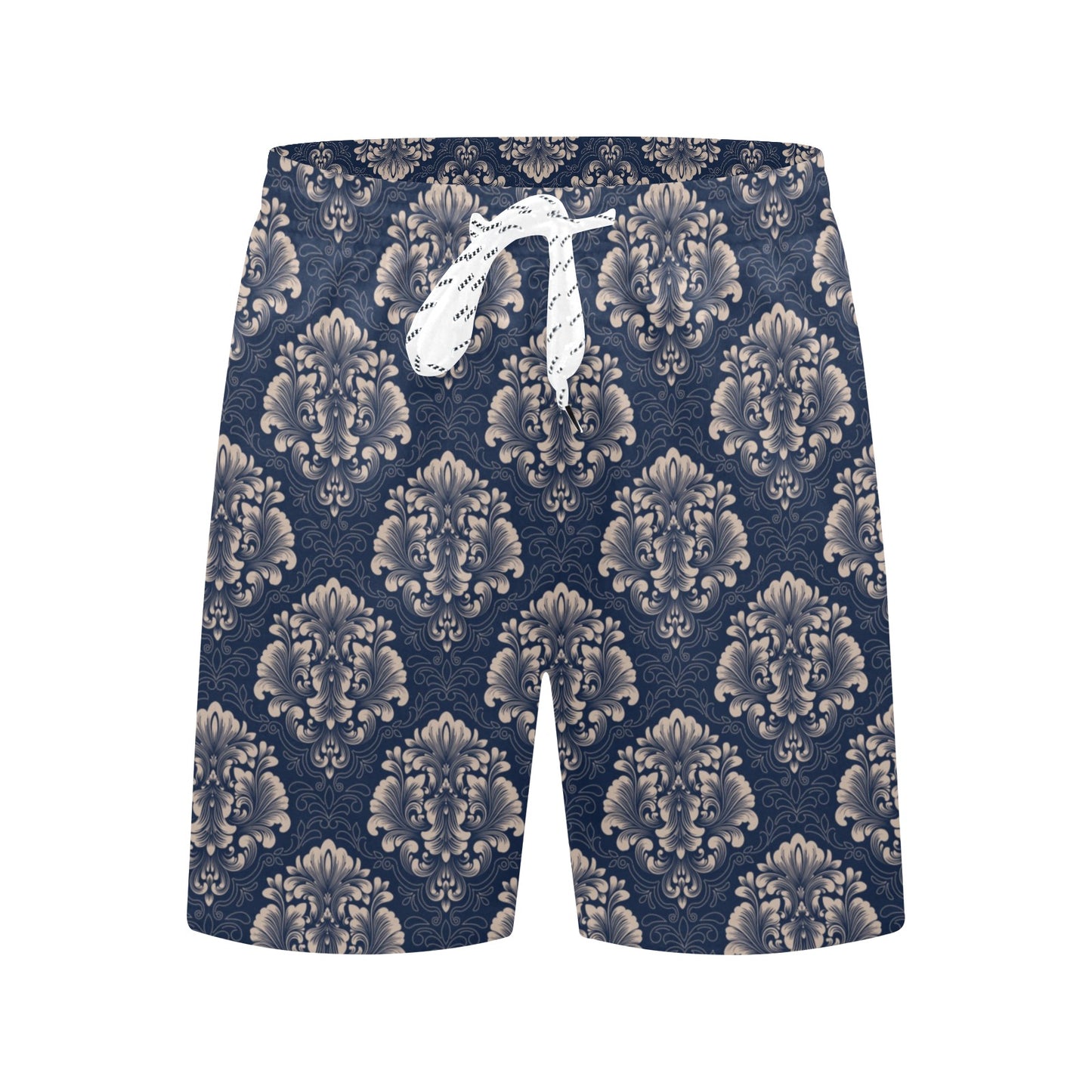 Damask Blue Luxury Print Pattern Men's Swim Trunks Beach Shorts