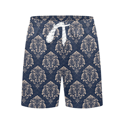 Damask Blue Luxury Print Pattern Men's Swim Trunks Beach Shorts