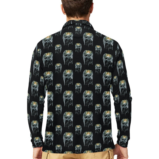 Angel with Wings Cute Design Print Long Sleeve Polo Shirt For Men's
