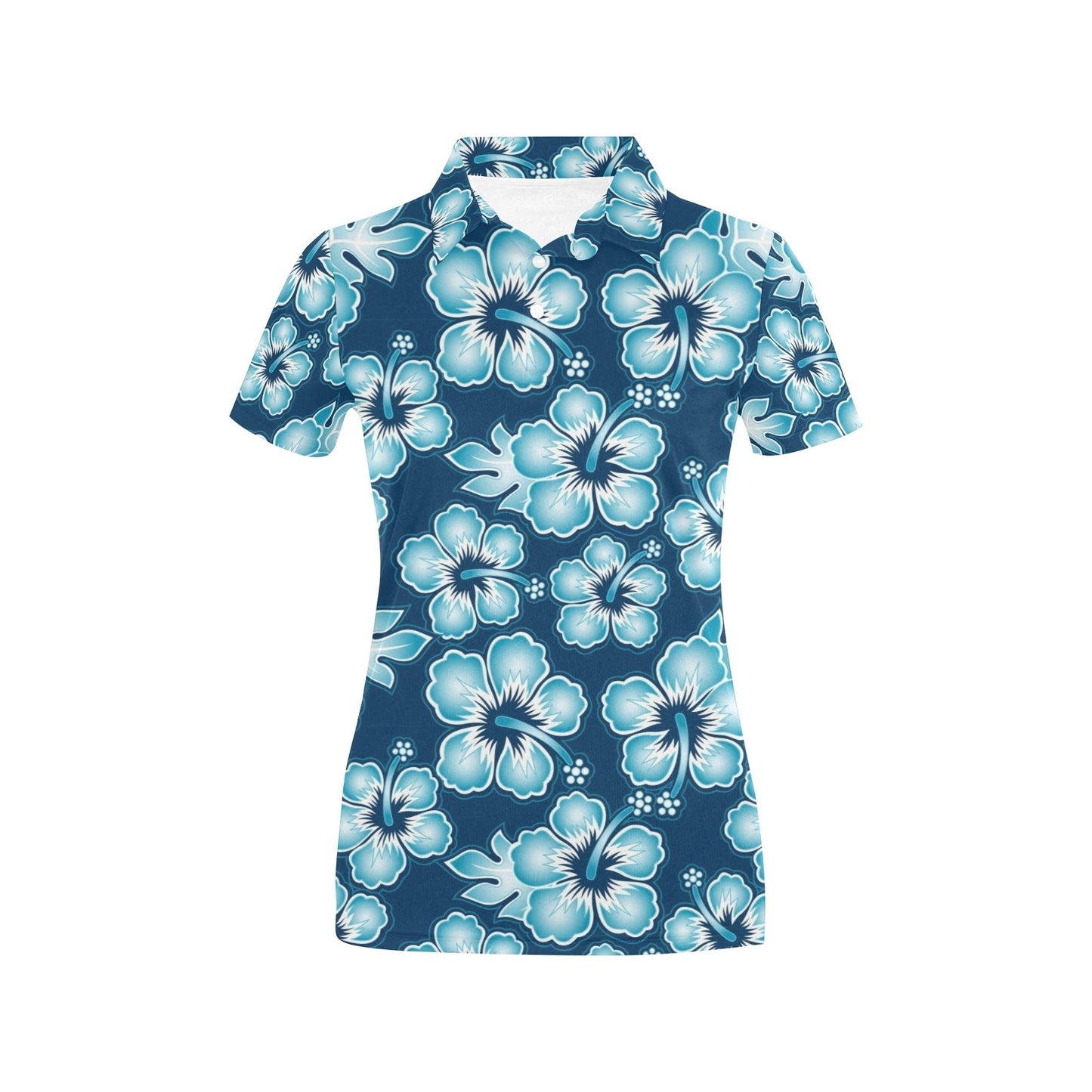Blue Hibiscus Pattern Print Design HB011 Women's Polo Shirt
