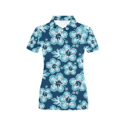 Blue Hibiscus Pattern Print Design HB011 Women's Polo Shirt