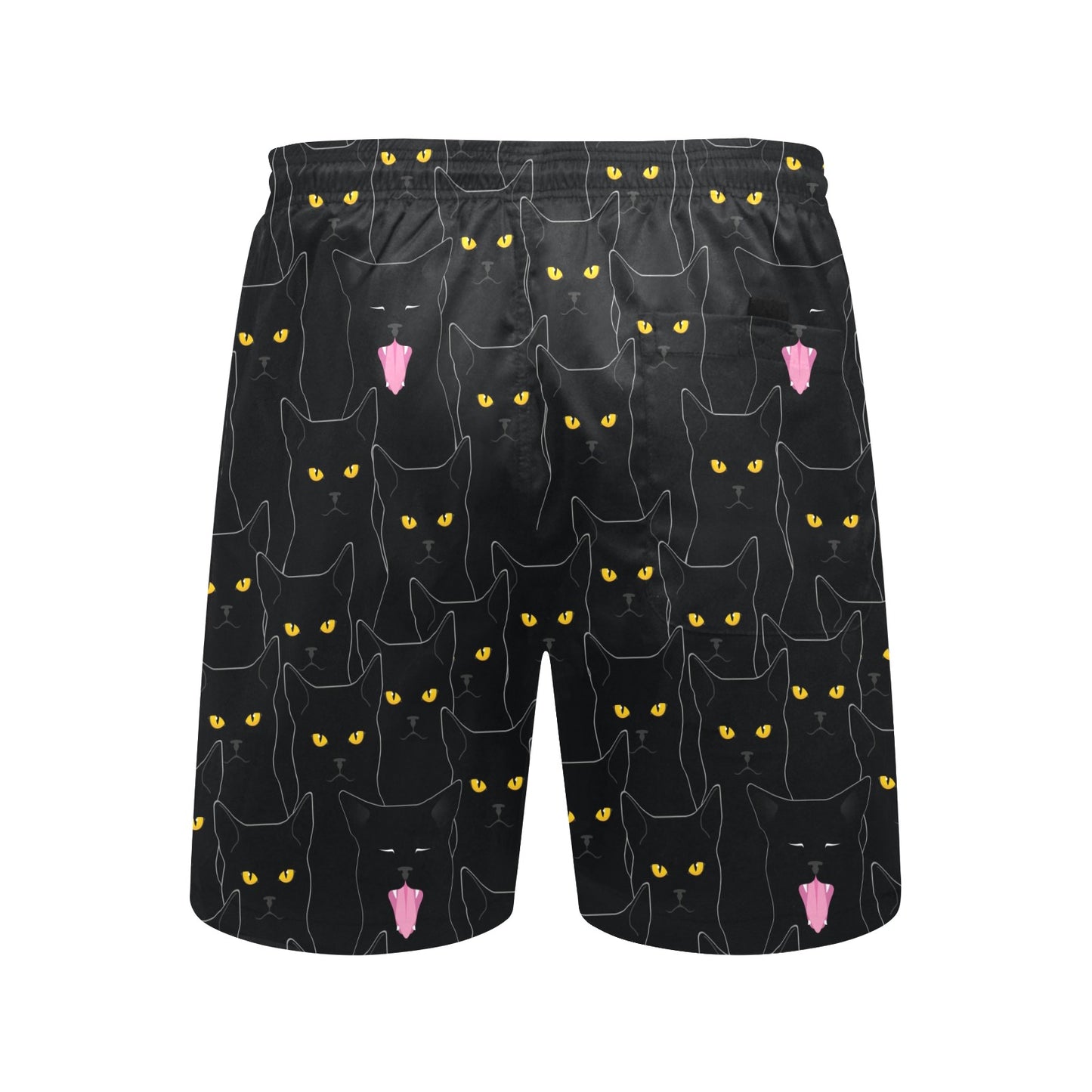 Black Cat Yellow Eyes Print Pattern Men's Swim Trunks Beach Shorts