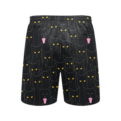 Black Cat Yellow Eyes Print Pattern Men's Swim Trunks Beach Shorts
