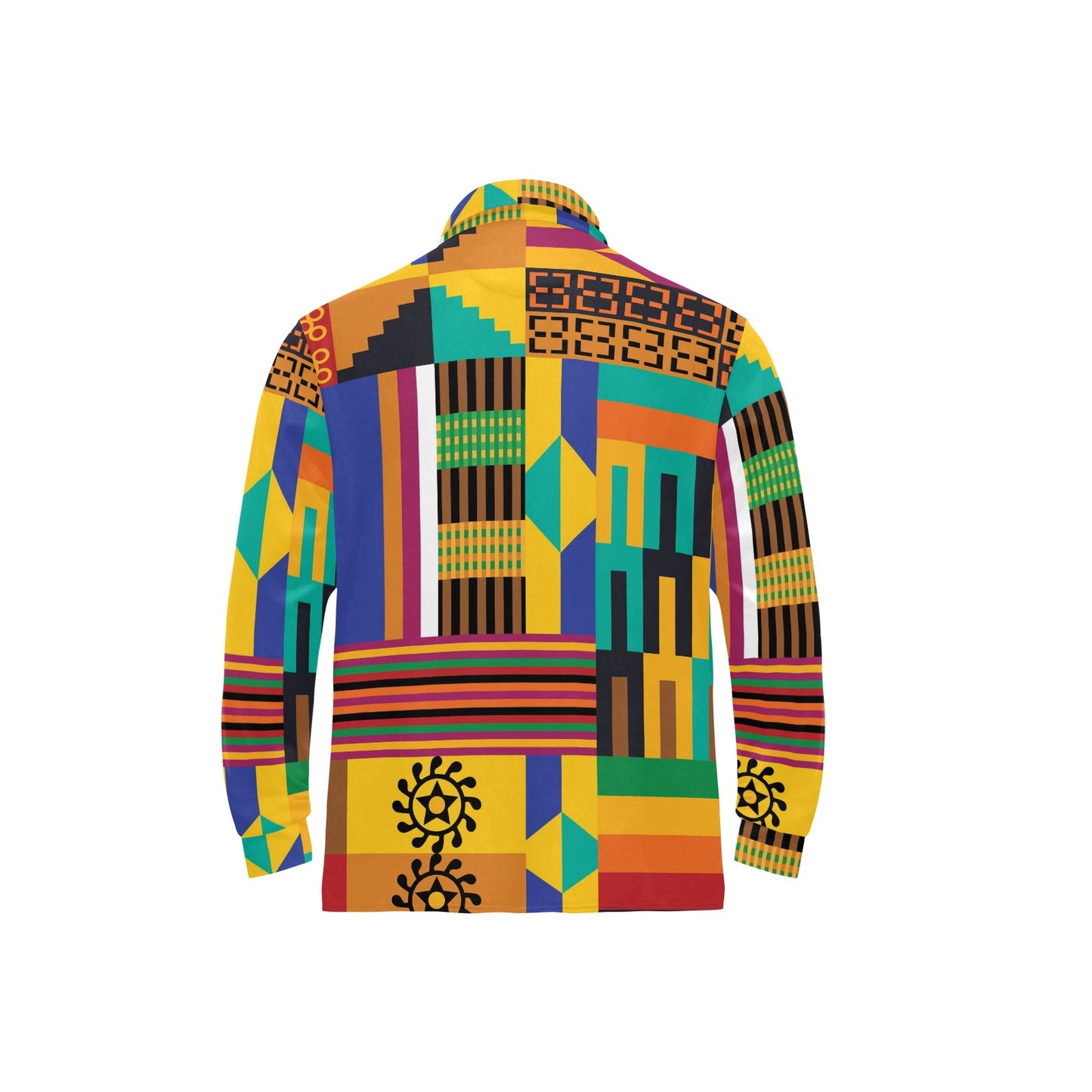 Kente Pattern Print Design 03 Long Sleeve Polo Shirt For Men's