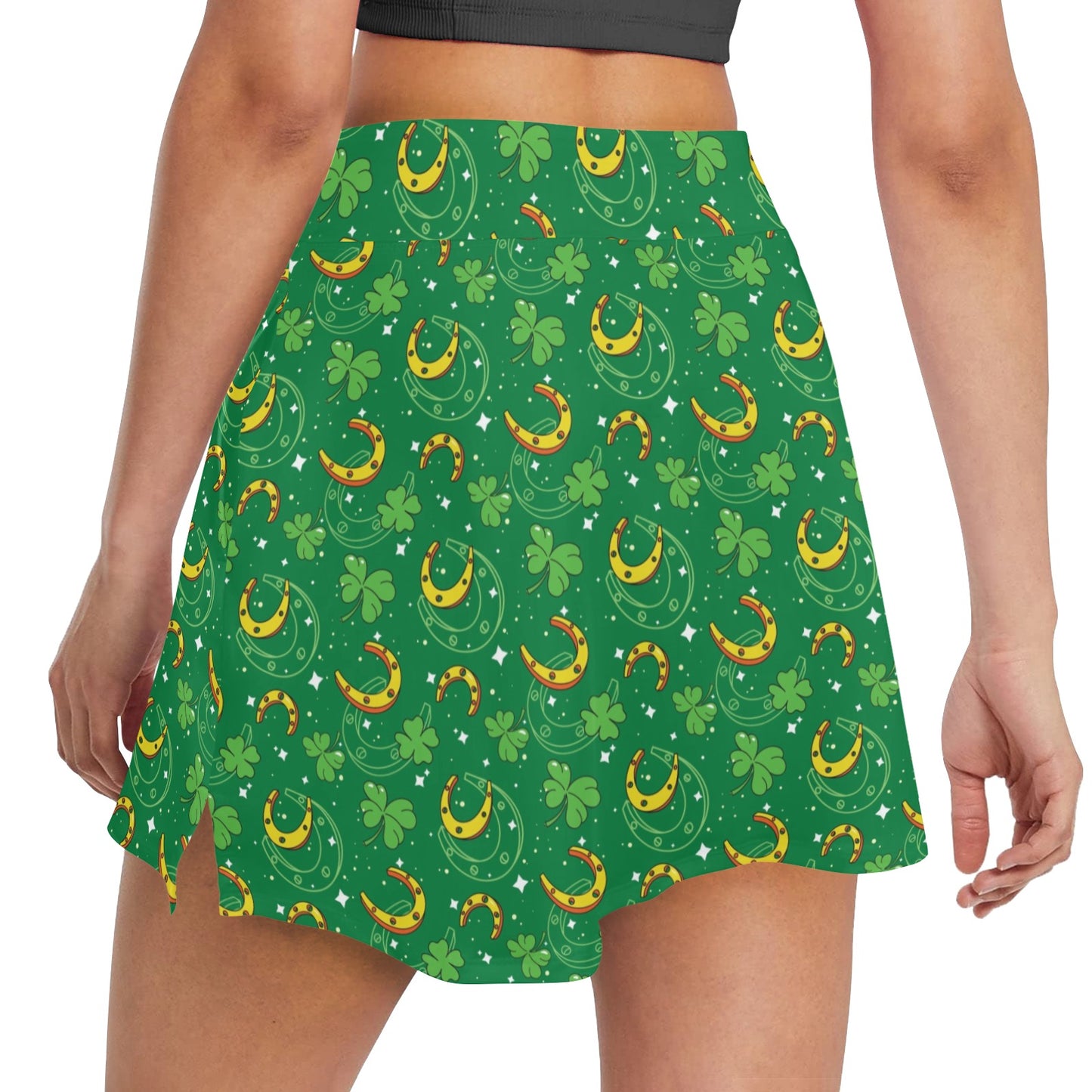 Shamrock With Horse Shoes Print Design LKS305 17" Golf & Pickleball Skort with Pockets