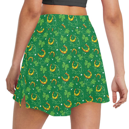 Shamrock With Horse Shoes Print Design LKS305 17" Golf & Pickleball Skort with Pockets