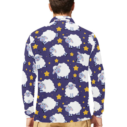 Sheep Pattern Print Design 03 Long Sleeve Polo Shirt For Men's