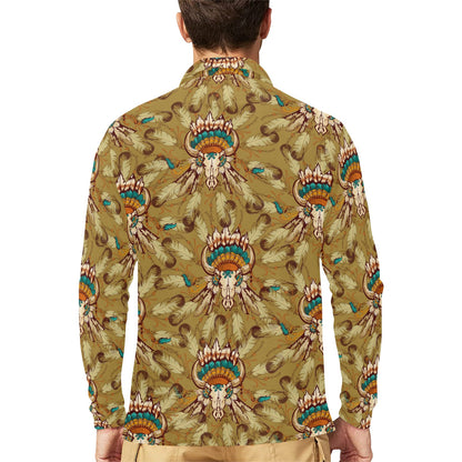 Native Indian Buffalo head Long Sleeve Polo Shirt For Men's