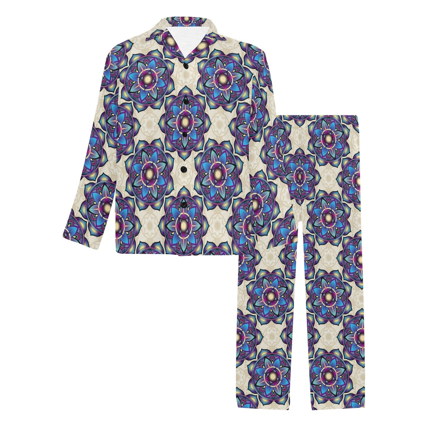lotus Boho Pattern Print Design LO08 Men's Long Pajama Set