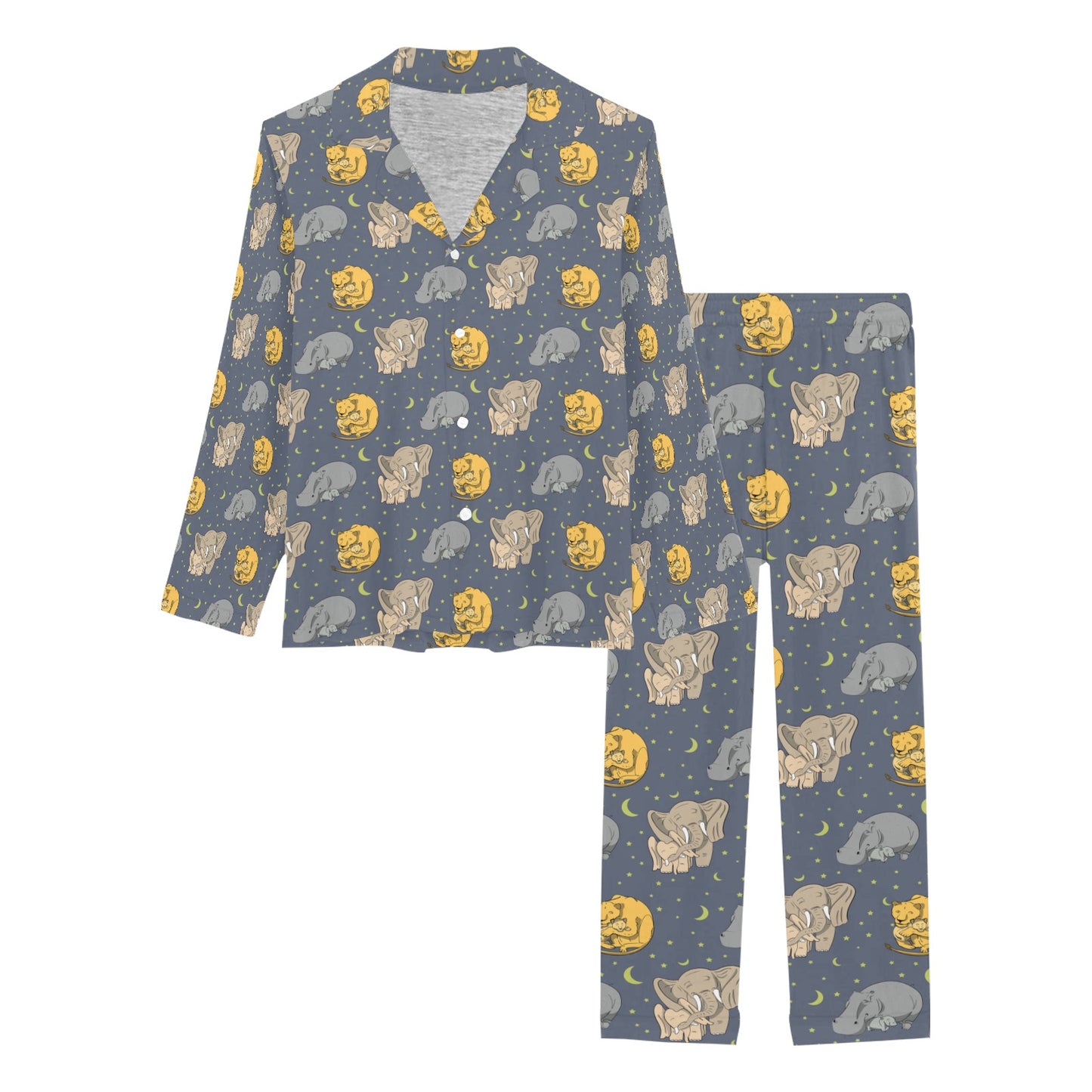 Safari Elephant Lion Print Design LKS303 Women's Long Pajama Set