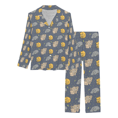 Safari Elephant Lion Print Design LKS303 Women's Long Pajama Set