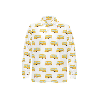 School Bus Print Design LKS306 Long Sleeve Polo Shirt For Men's