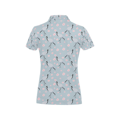 Sakura Bird Print Design LKS304 Women's Polo Shirt