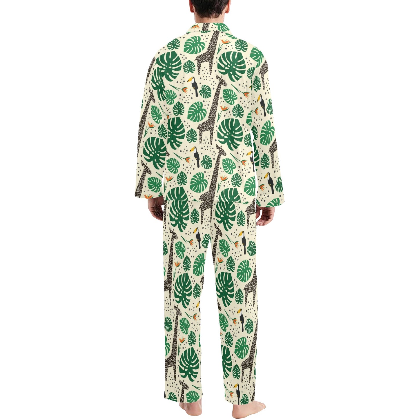 Rainforest Giraffe Pattern Print Design A02 Men's Long Pajama Set