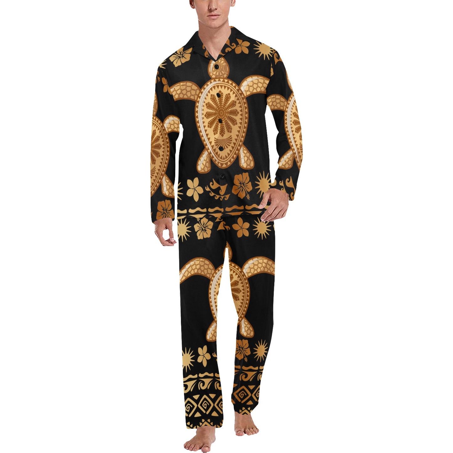 Tribal Sea turtle Polynesian Hawaiian Men's Long Pajama Set